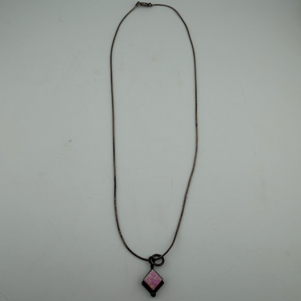 Pendant Necklace Pink‎ Good Sterling Silver Pink Opal Stamped Italy 925
